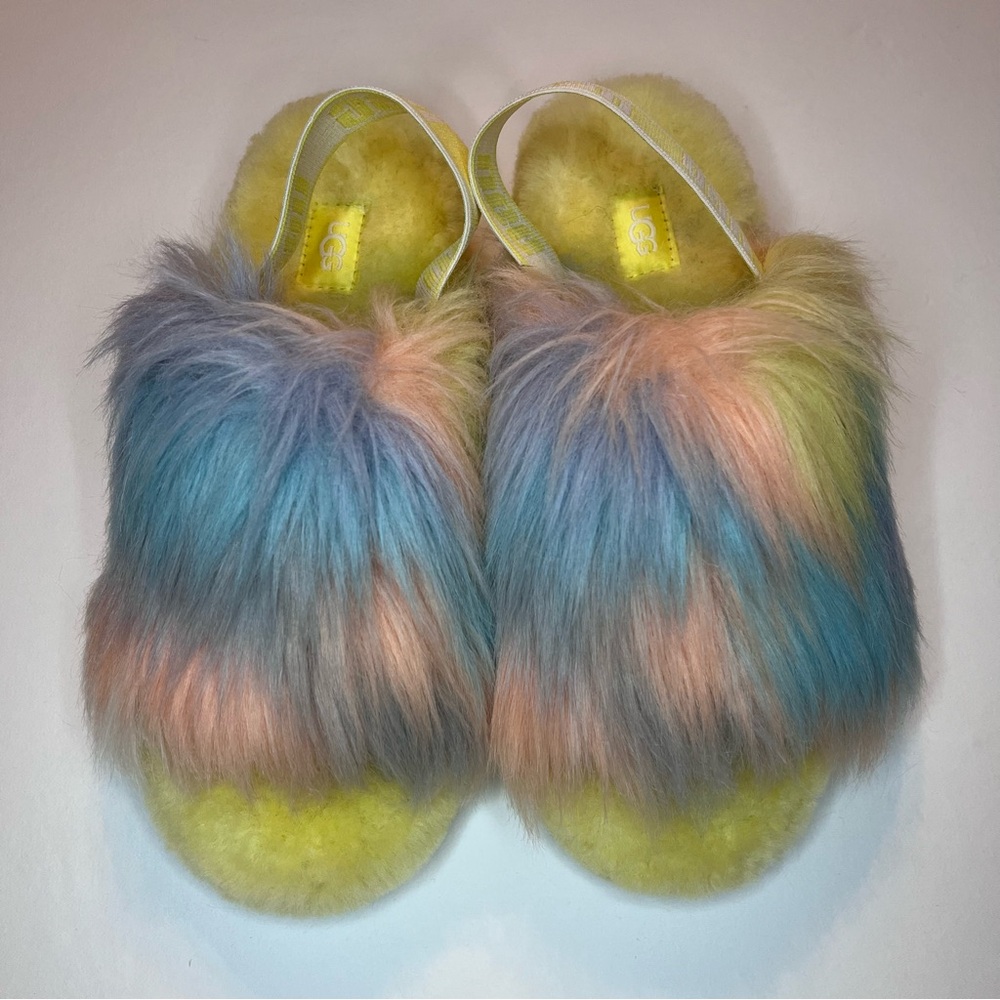 UGG Australia Fluff Yeah Slide Lemonade Tie-Dye Slippers Women’s Sz. 7 - Picture 2 of 11